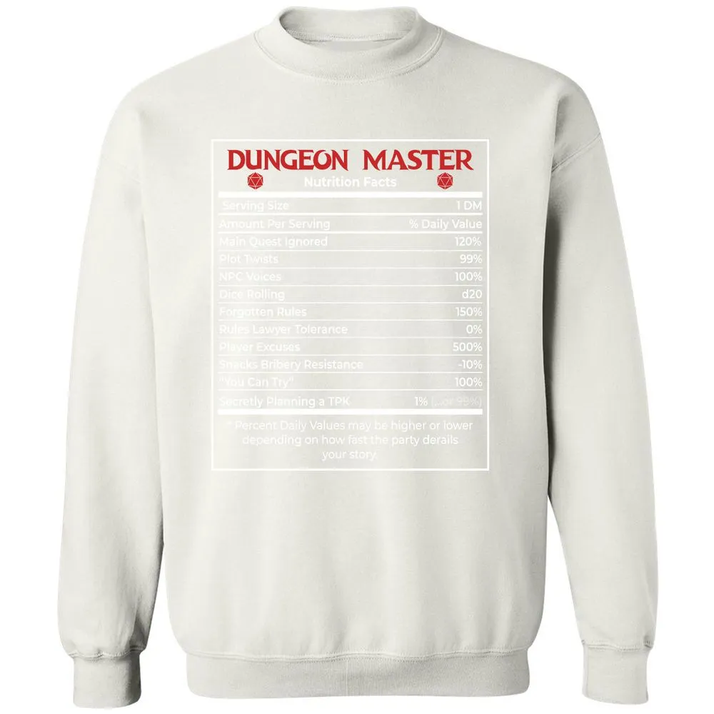 Dungeon Master Nutrition Facts Classic Unisex Sweatshirt - White - 12