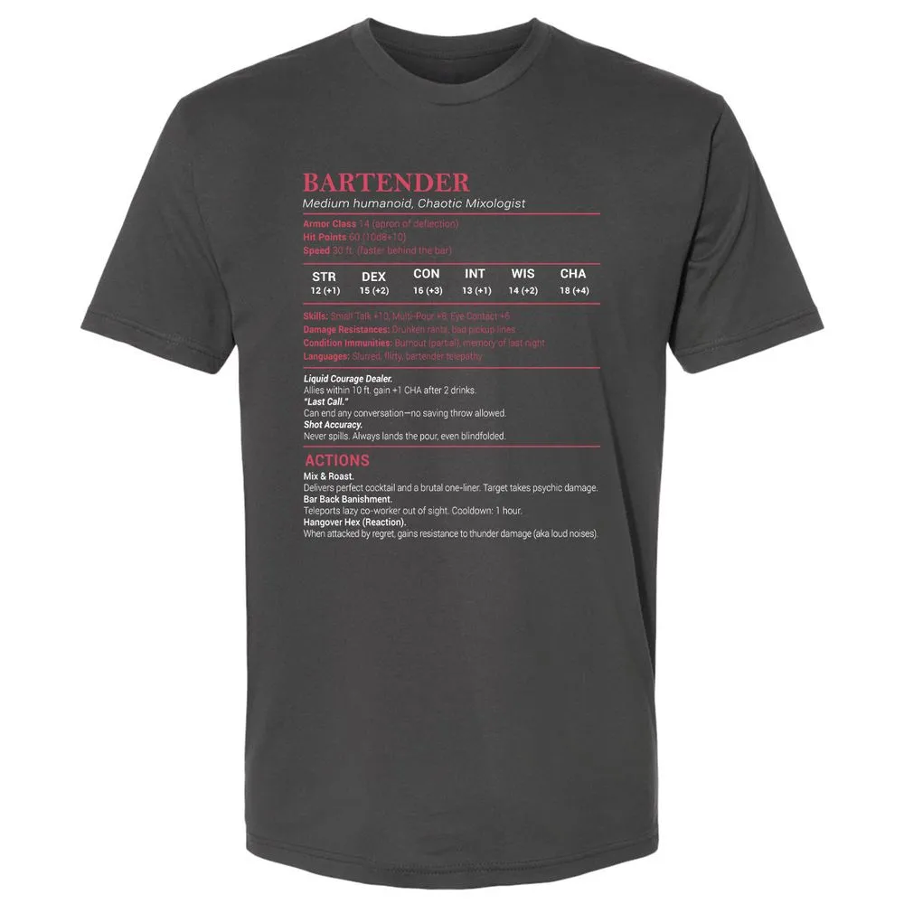 Bartender Stats Premium Unisex T-Shirt - Heavy Metal - 8