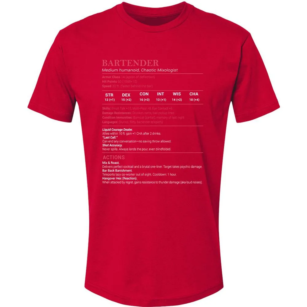 Bartender Stats Premium Unisex T-Shirt - Red - 6