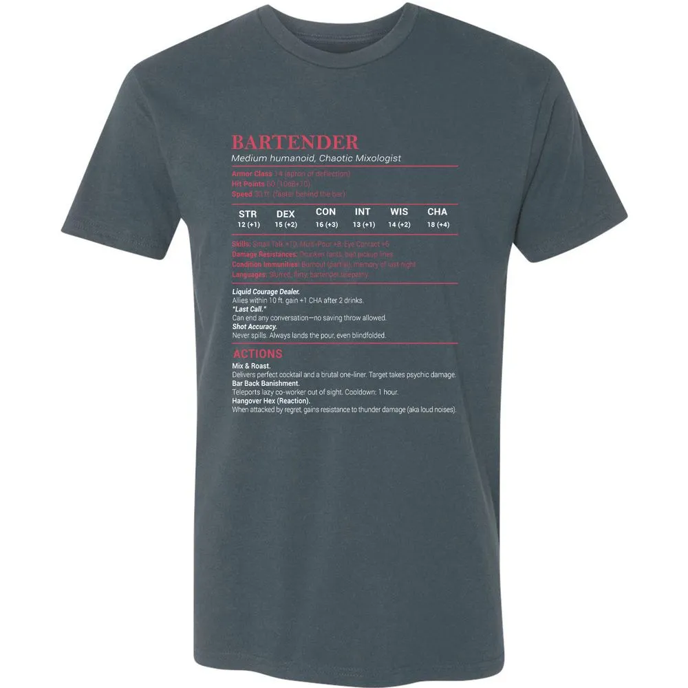 Bartender Stats Premium Unisex T-Shirt - Indigo - 15