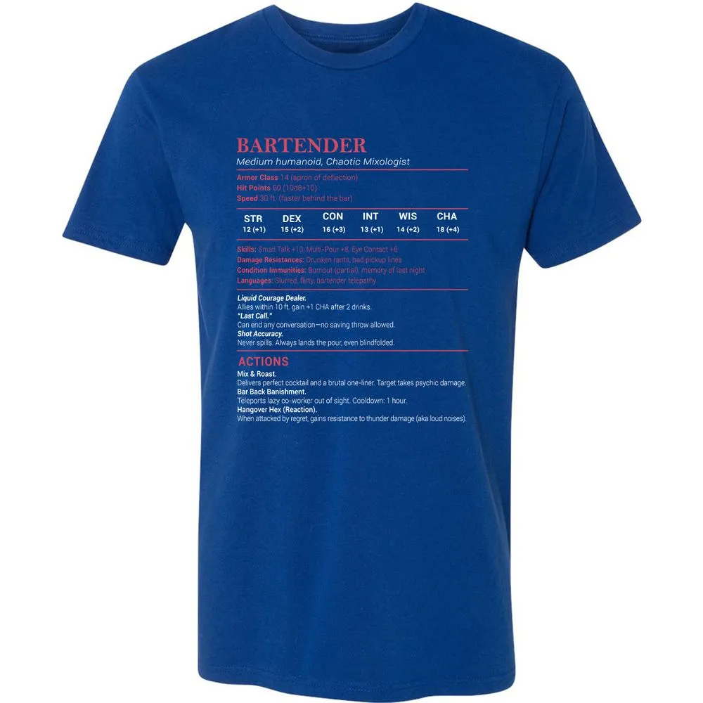 Bartender Stats Premium Unisex T-Shirt - Royal - 10