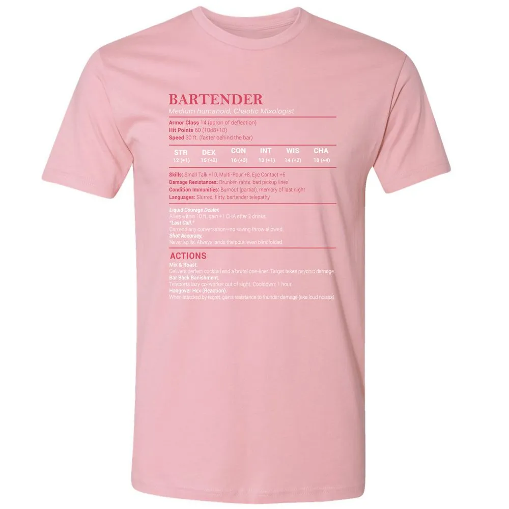 Bartender Stats Premium Unisex T-Shirt - Light Pink - 3