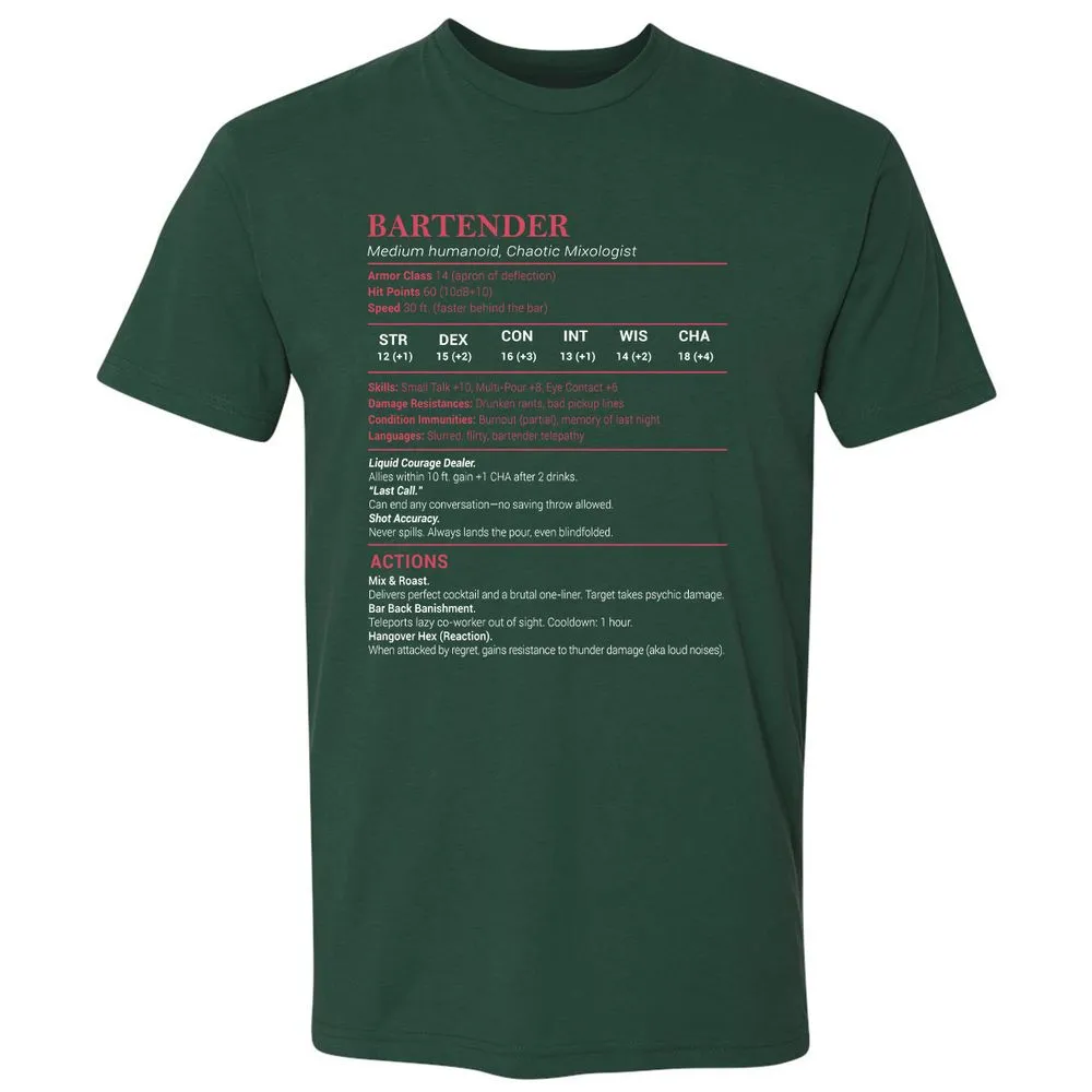 Bartender Stats Premium Unisex T-Shirt - Forest Green - 13