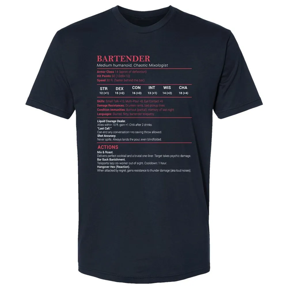 Bartender Stats Premium Unisex T-Shirt - Midnight Navy - 2