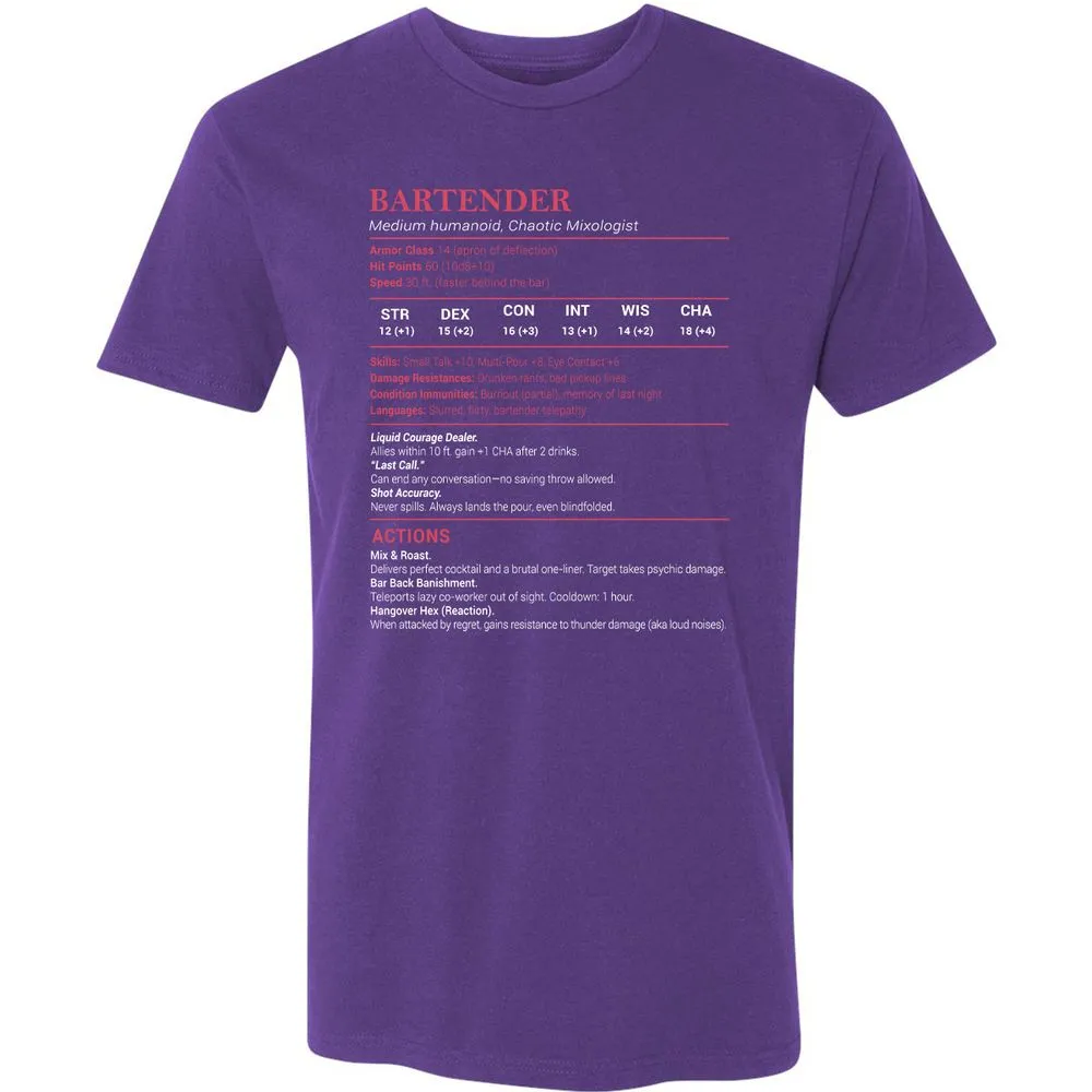 Bartender Stats Premium Unisex T-Shirt - Purple Rush - 7