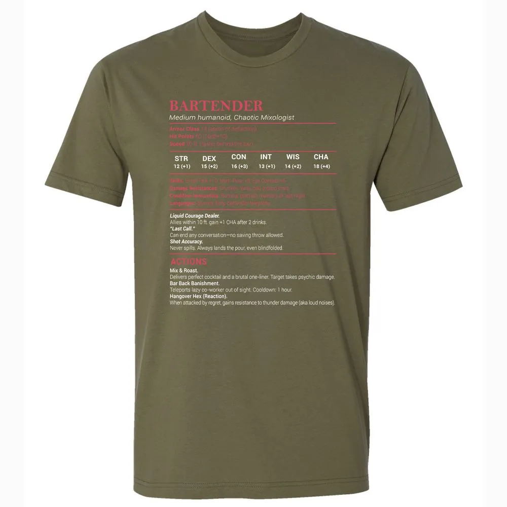 Bartender Stats Premium Unisex T-Shirt - Military Green - 5