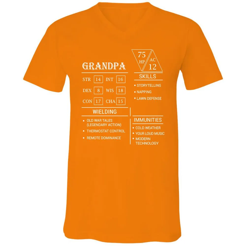 Grandpa Stats Unisex V-Neck T-Shirt - Orange - 11