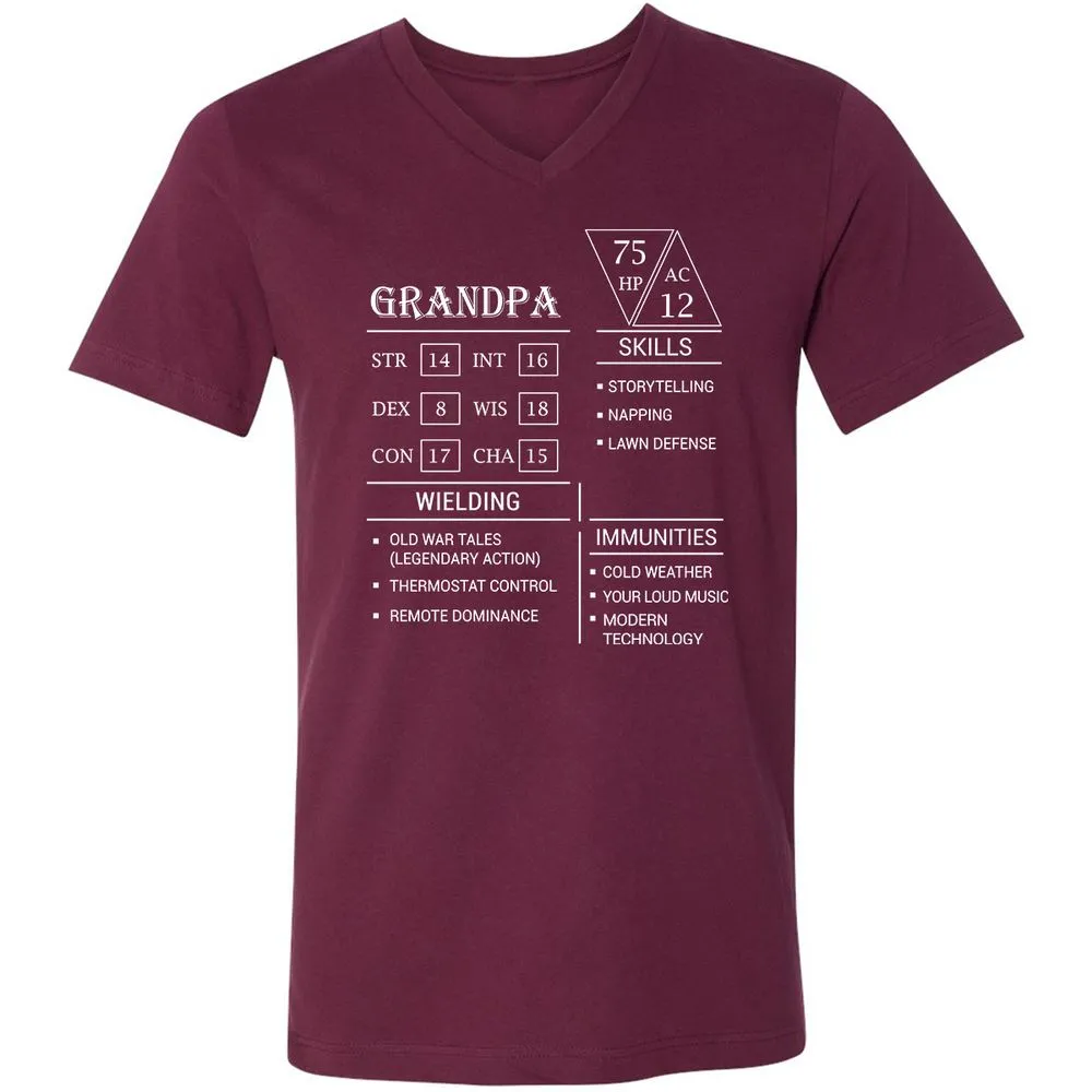 Grandpa Stats Unisex V-Neck T-Shirt - Maroon - 6