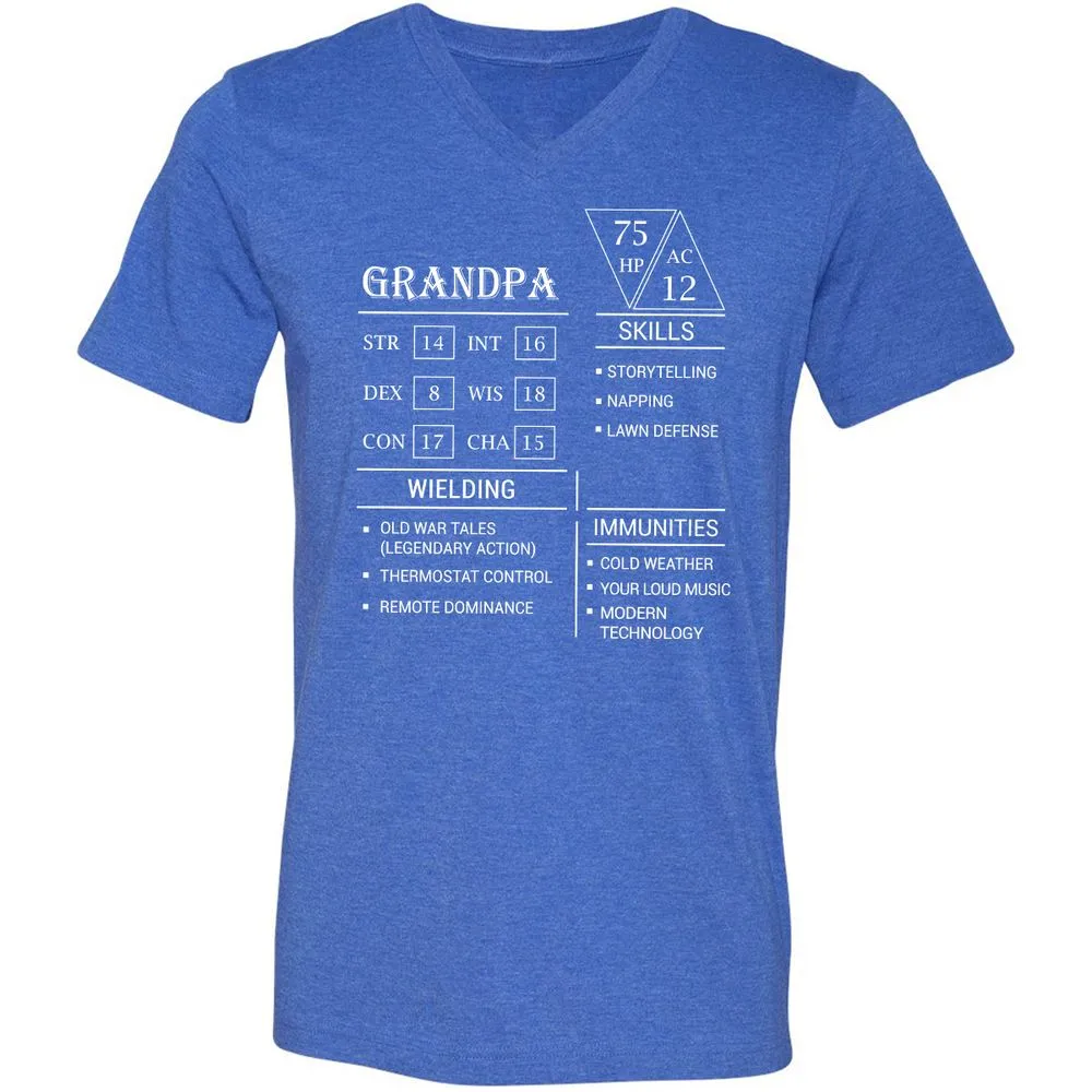 Grandpa Stats Unisex V-Neck T-Shirt - Heather True Royal - 14