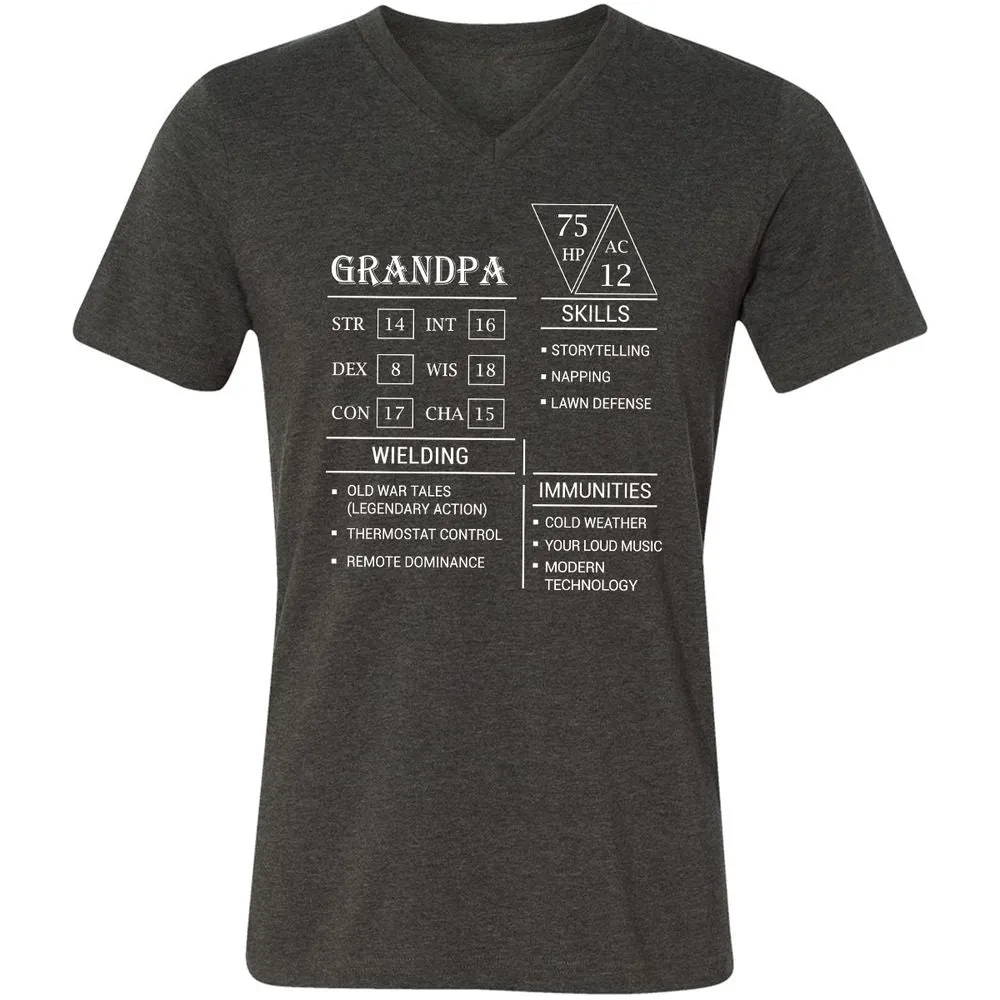Grandpa Stats Unisex V-Neck T-Shirt - Dark Grey Heather - 8