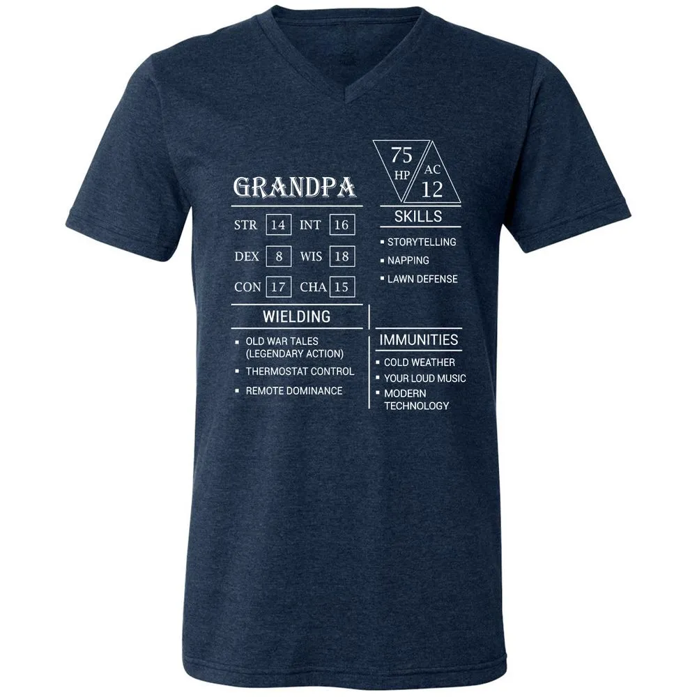 Grandpa Stats Unisex V-Neck T-Shirt - Heather Navy - 15