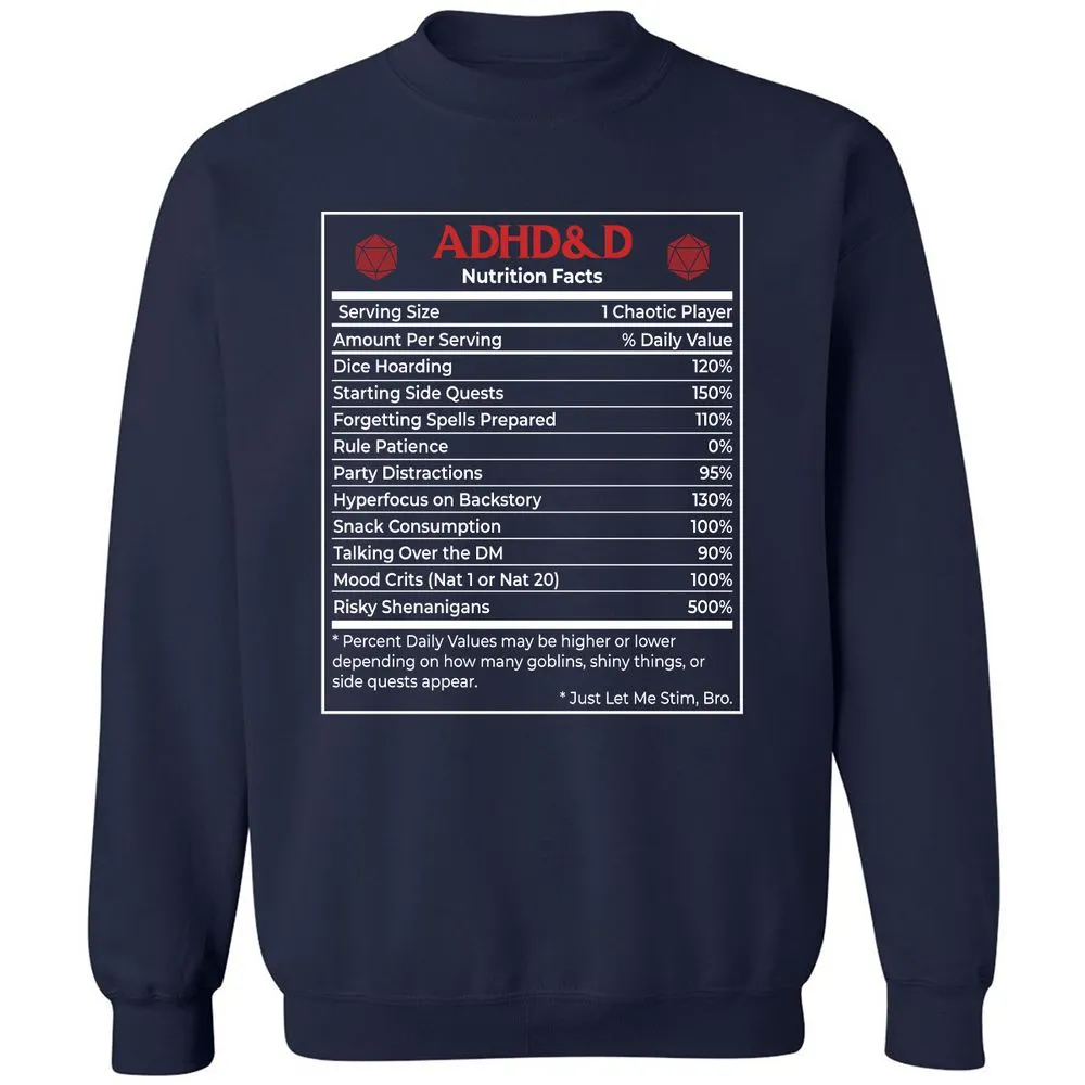 ADHD&D Nutrition Facts Classic Unisex Sweatshirt - Navy - 2