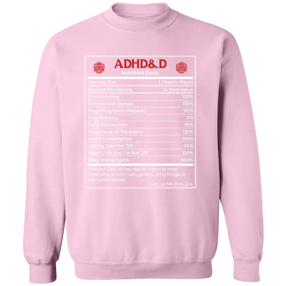 ADHD&D Nutrition Facts Classic Unisex Sweatshirt - Light Pink - 3