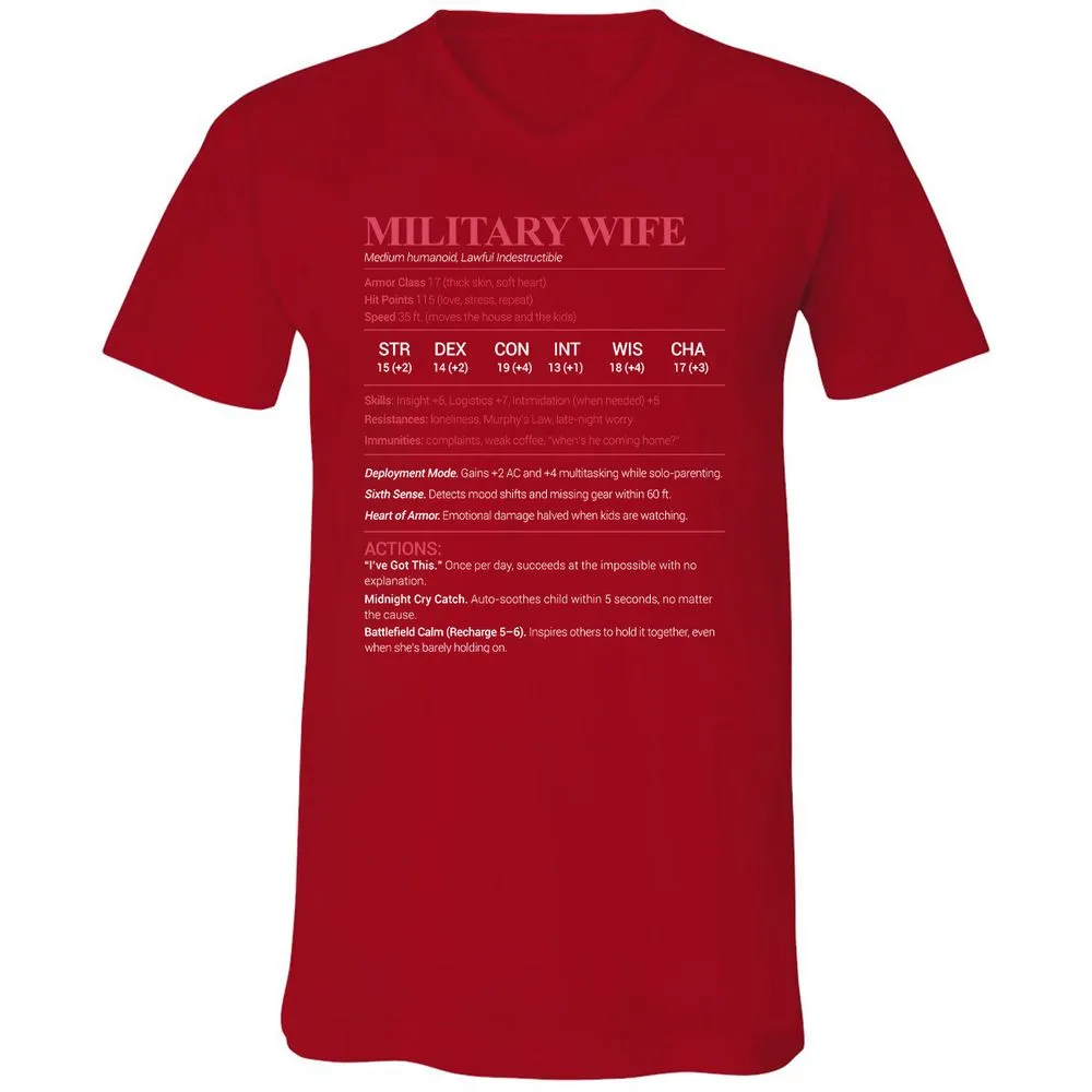 Military Wife Stats Unisex V-Neck T-Shirt - Red - 3