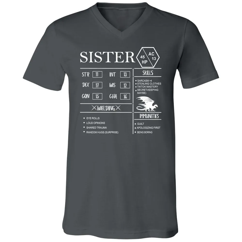 Sister Stats Unisex V-Neck T-Shirt - Asphalt - 12