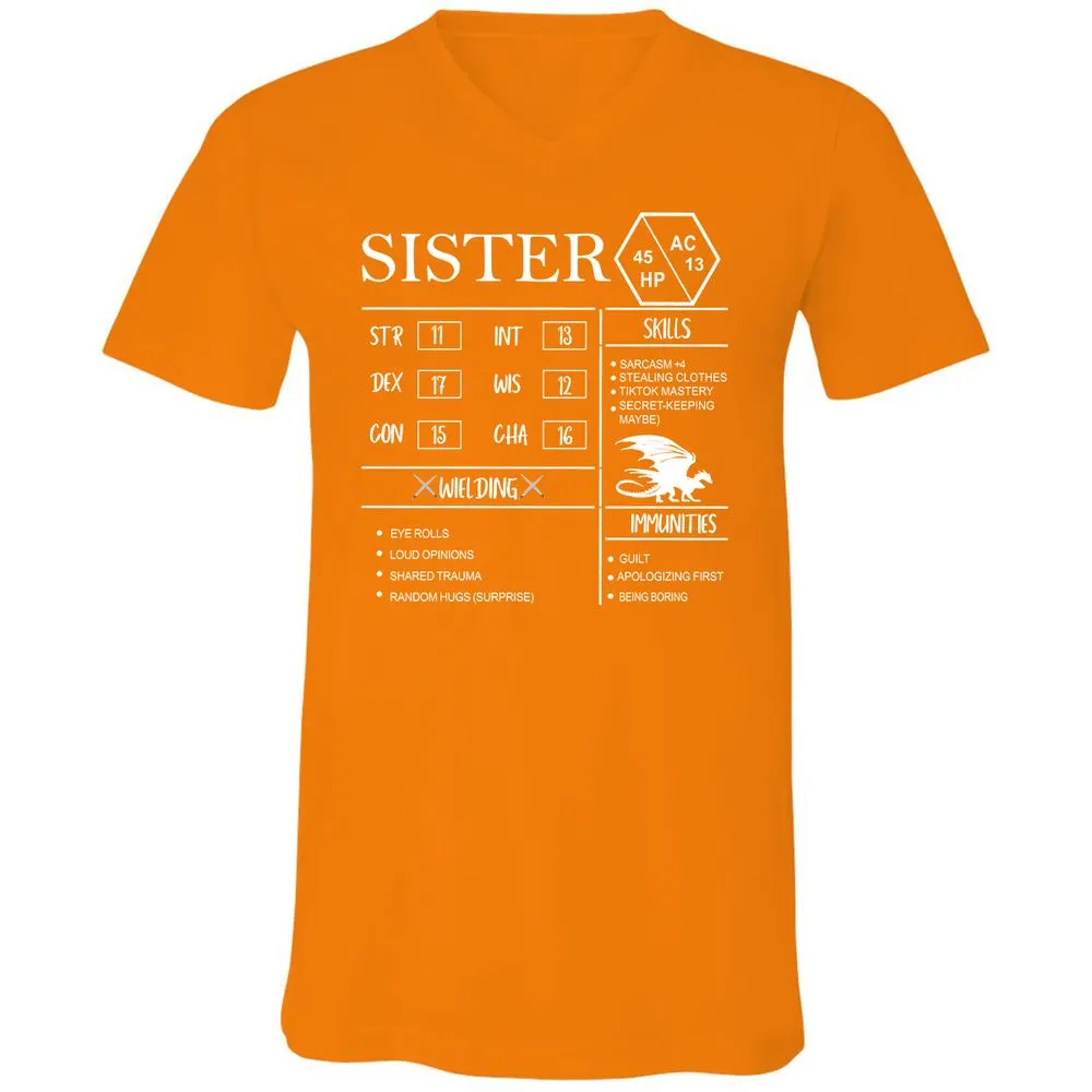 Sister Stats Unisex V-Neck T-Shirt - Orange - 11