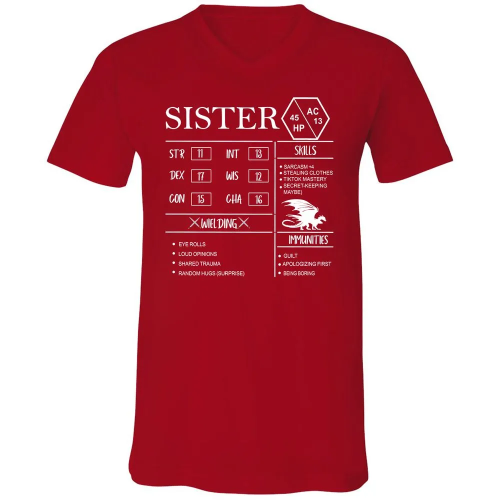 Sister Stats Unisex V-Neck T-Shirt - Red - 3