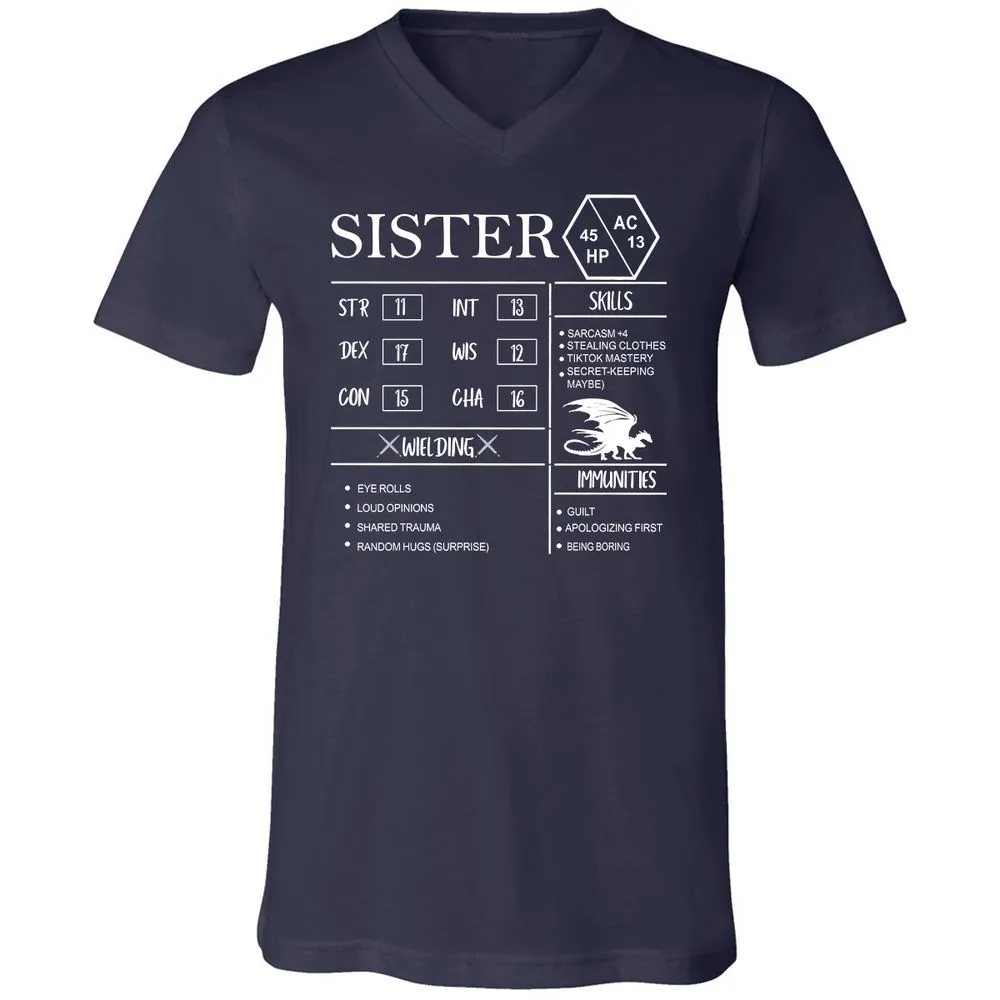 Sister Stats Unisex V-Neck T-Shirt - Navy - 2
