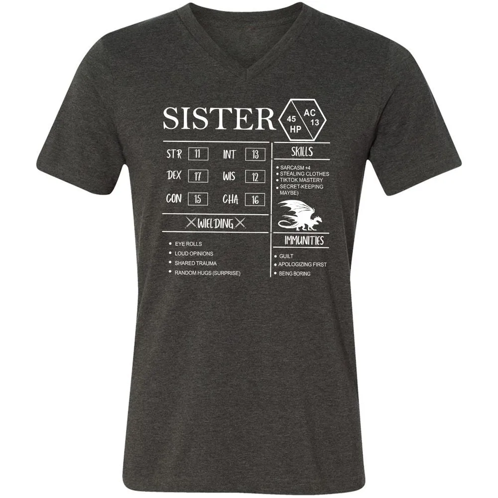 Sister Stats Unisex V-Neck T-Shirt - Dark Grey Heather - 8