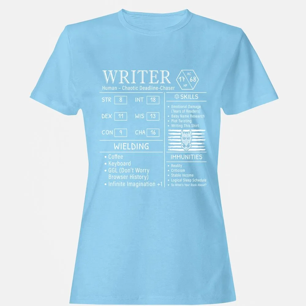 Writer Stats New Women's T-Shirt - Light Blue - 8