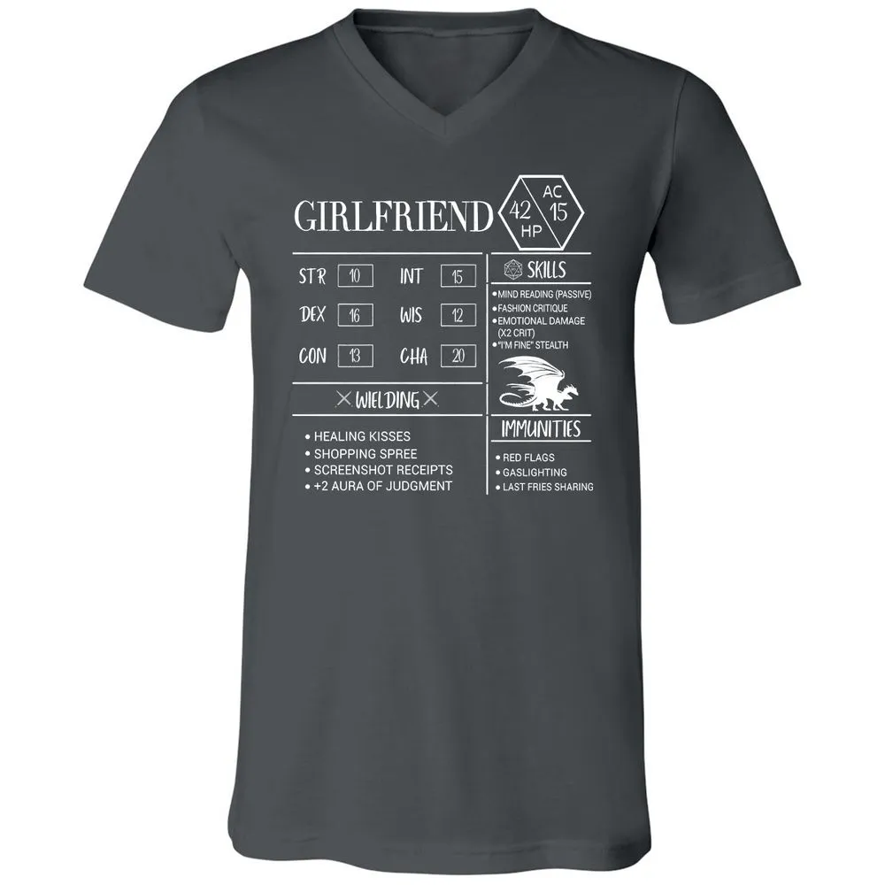 Girlfriend Stats Unisex V-Neck T-Shirt - Asphalt - 12