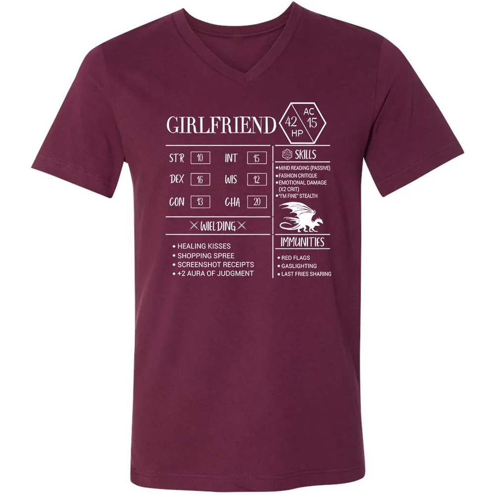 Girlfriend Stats Unisex V-Neck T-Shirt - Maroon - 6