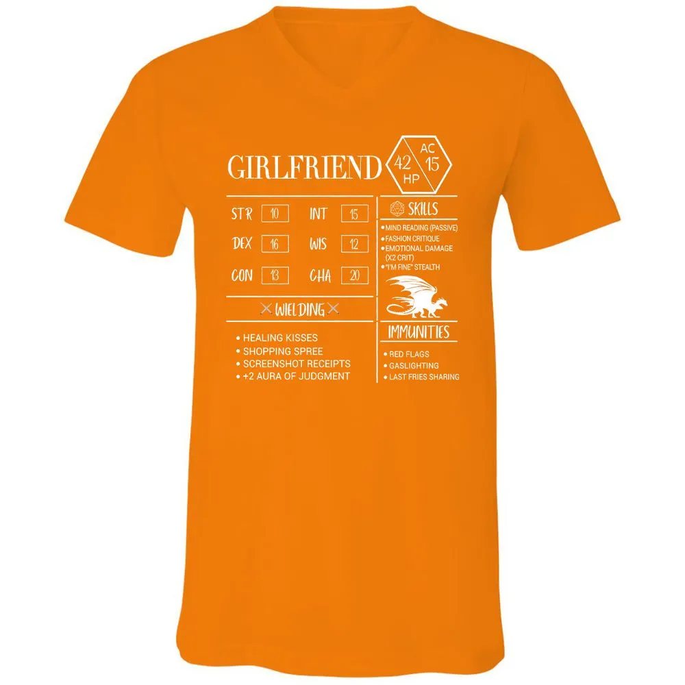 Girlfriend Stats Unisex V-Neck T-Shirt - Orange - 11