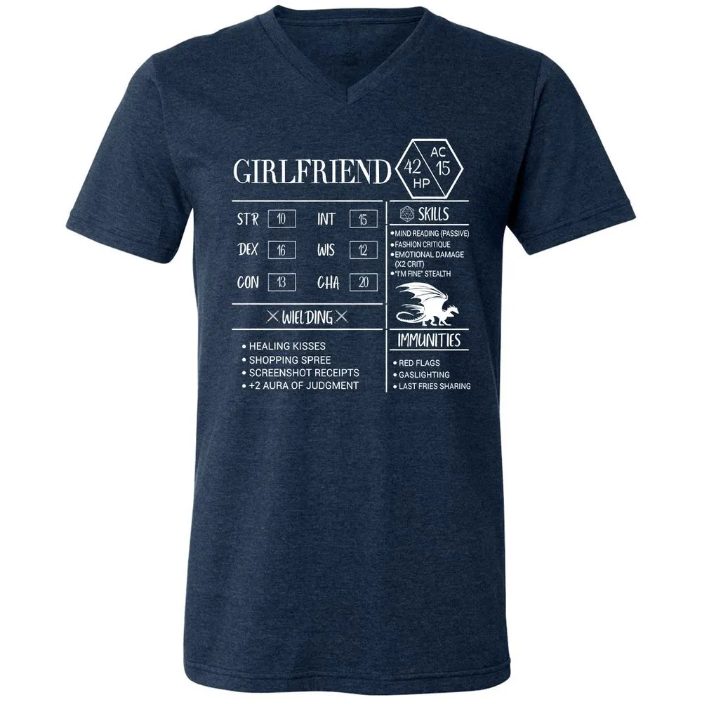 Girlfriend Stats Unisex V-Neck T-Shirt - Heather Navy - 15