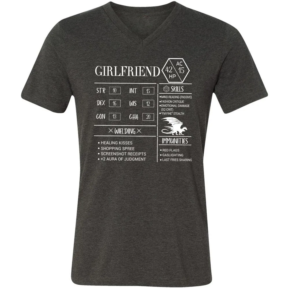 Girlfriend Stats Unisex V-Neck T-Shirt - Dark Grey Heather - 8