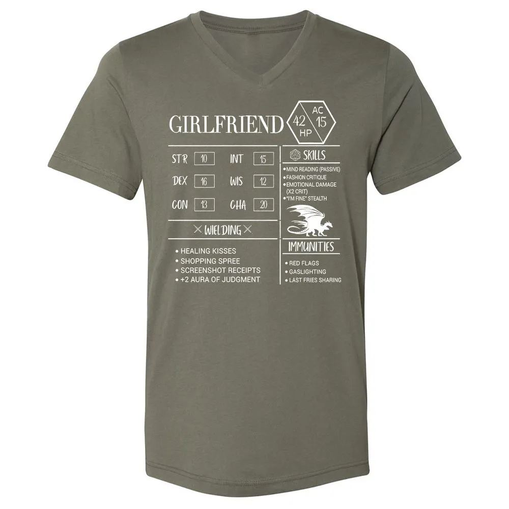 Girlfriend Stats Unisex V-Neck T-Shirt - Military Green - 10