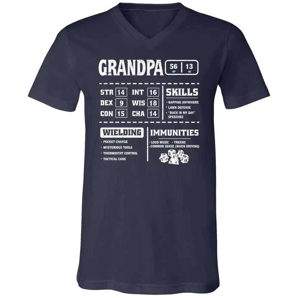 Grandpa Stats 2 Unisex V-Neck T-Shirt - Navy - 2