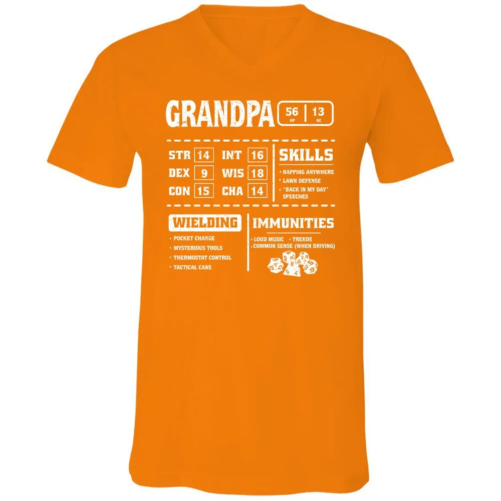 Grandpa Stats 2 Unisex V-Neck T-Shirt - Orange - 11