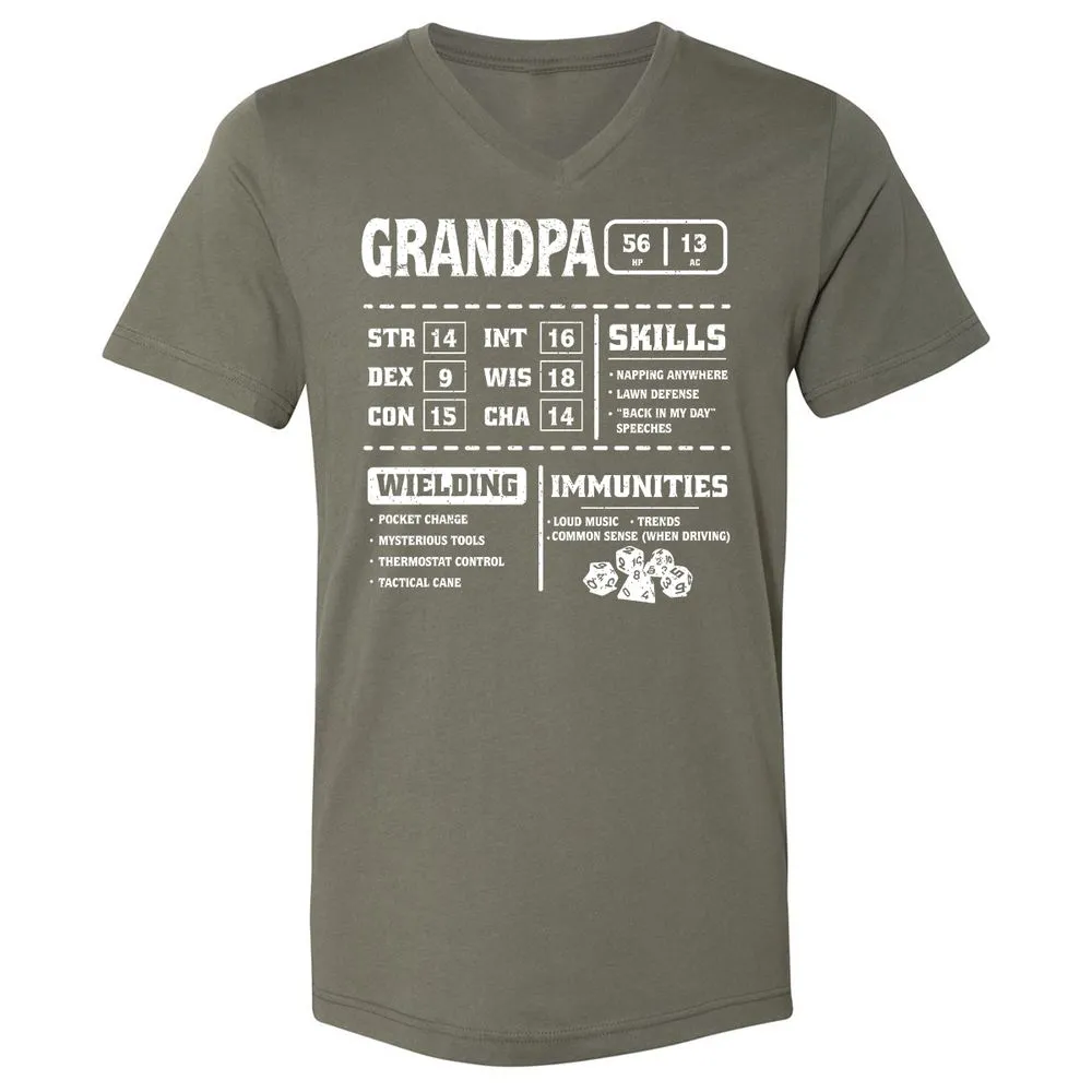 Grandpa Stats 2 Unisex V-Neck T-Shirt - Military Green - 10