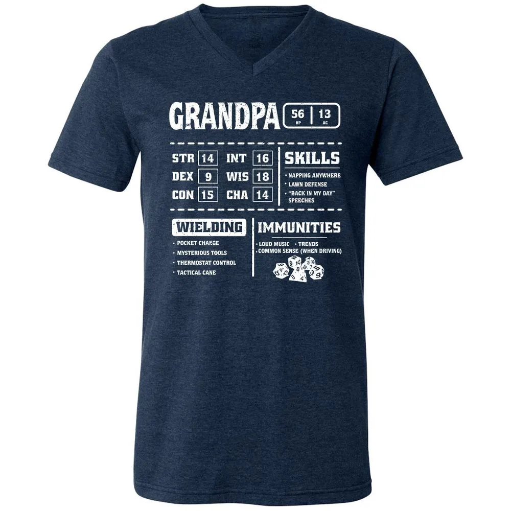 Grandpa Stats 2 Unisex V-Neck T-Shirt - Heather Navy - 15