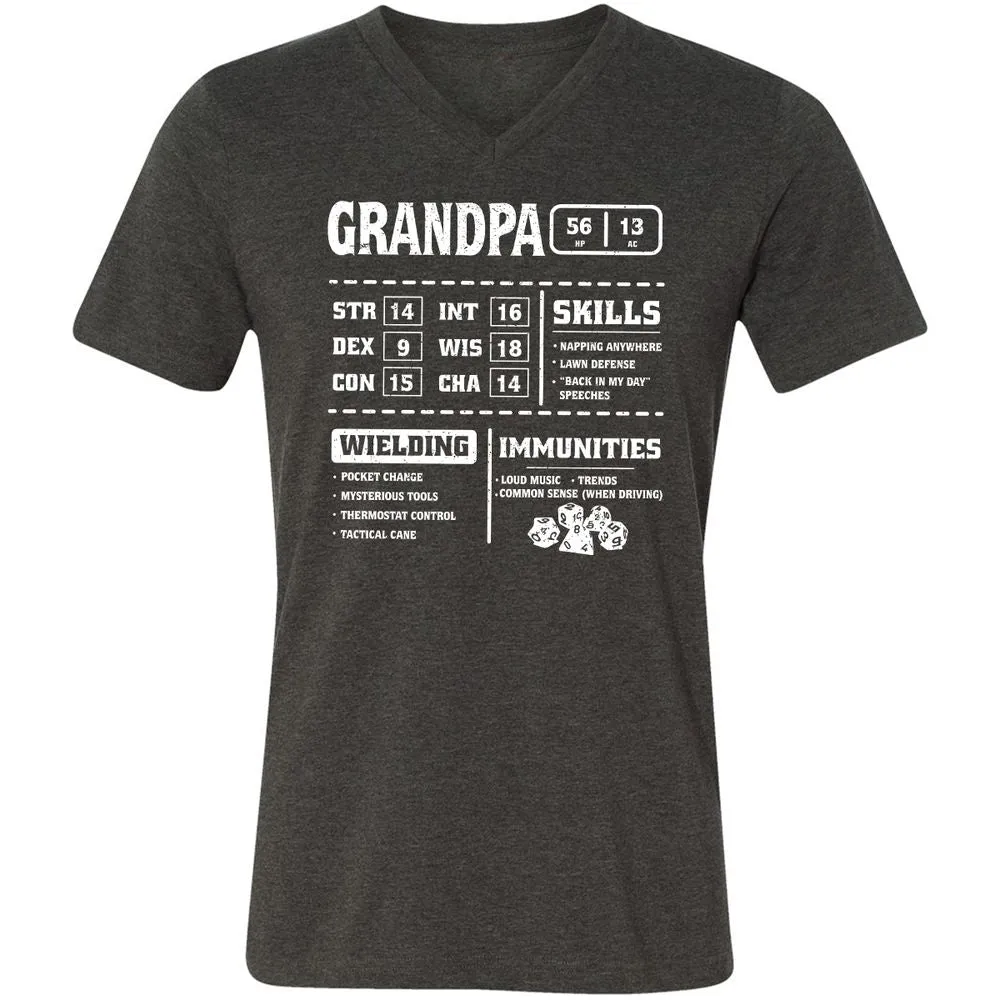 Grandpa Stats 2 Unisex V-Neck T-Shirt - Dark Grey Heather - 8