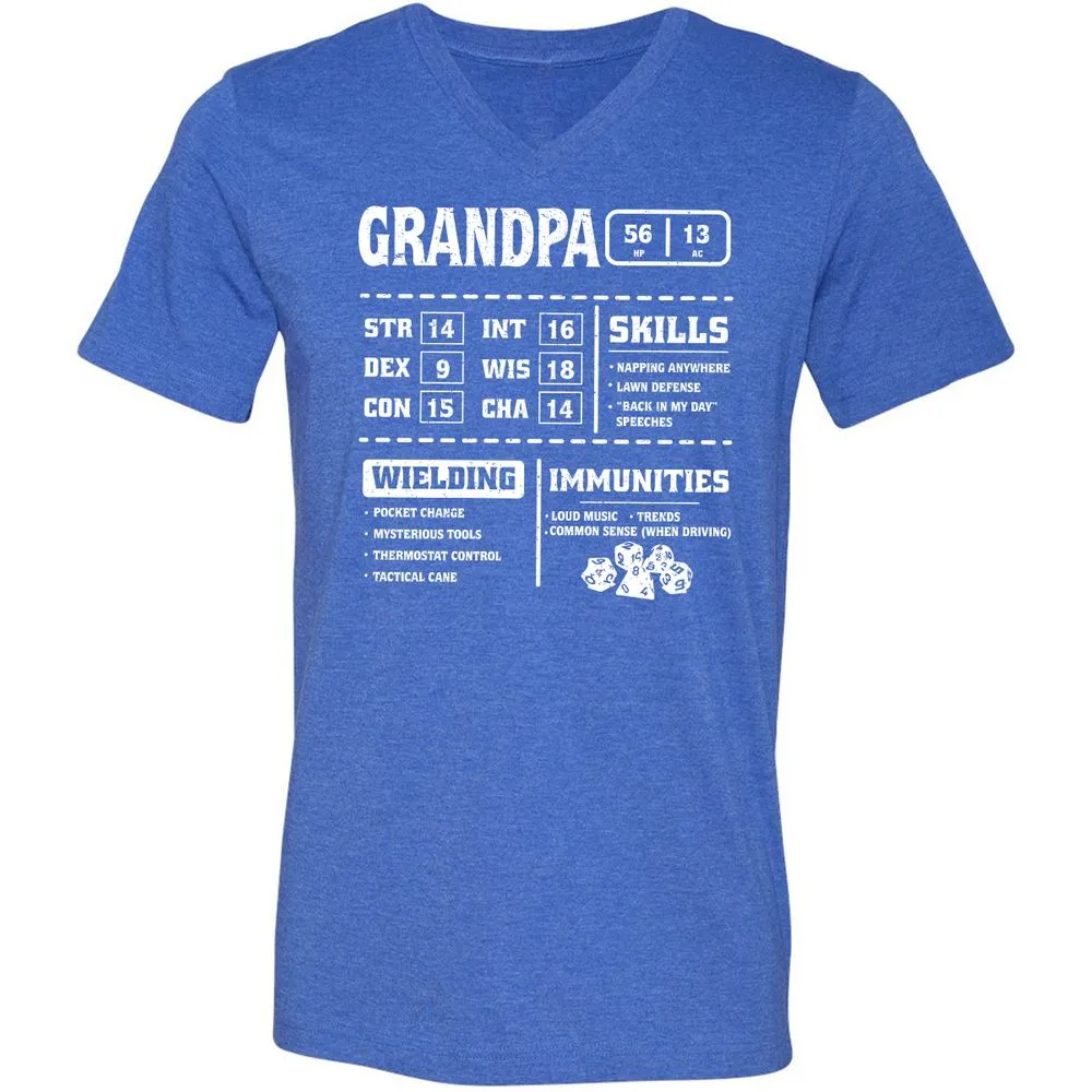 Grandpa Stats 2 Unisex V-Neck T-Shirt - Heather True Royal - 14