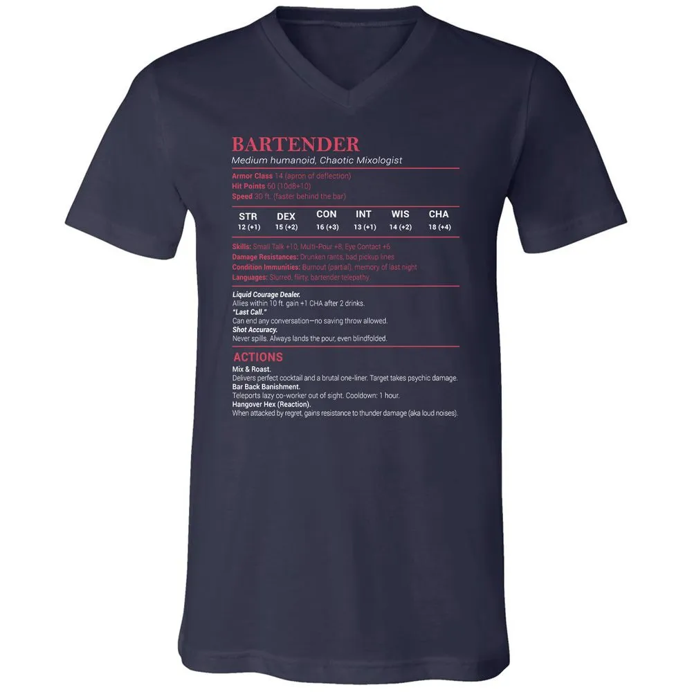 Bartender Stats Unisex V-Neck T-Shirt - Navy - 2