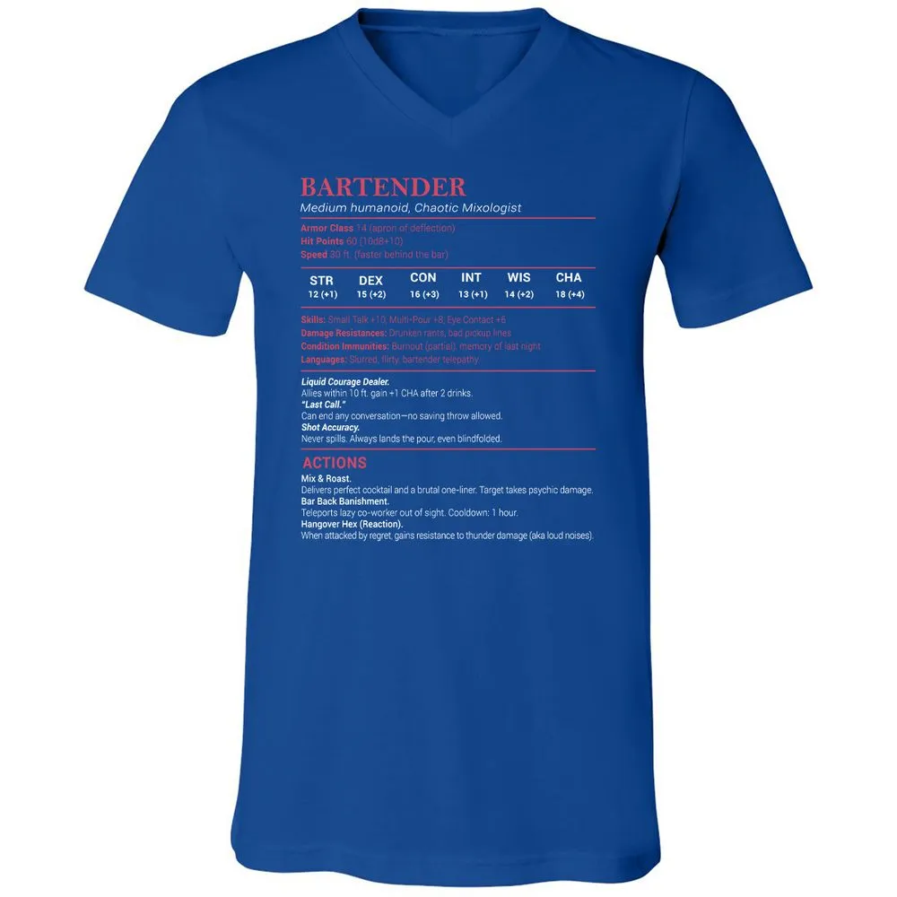 Bartender Stats Unisex V-Neck T-Shirt - True Royal - 4