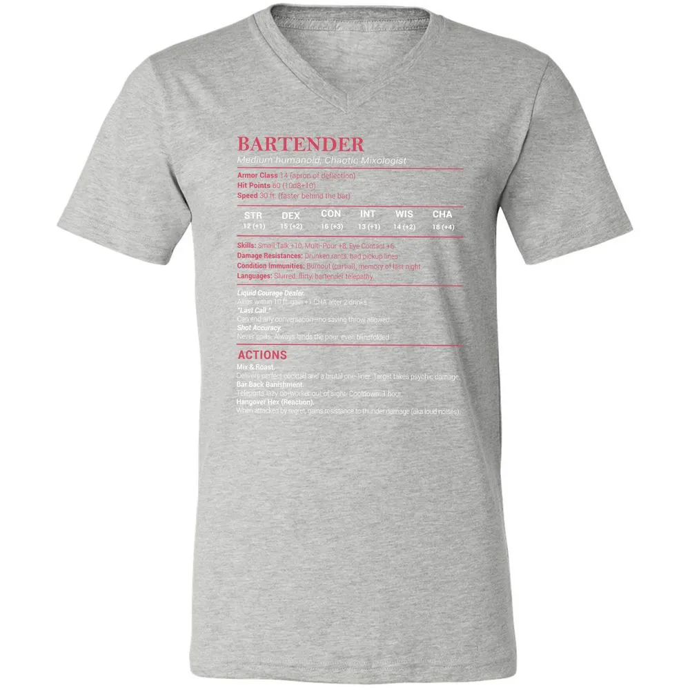 Bartender Stats Unisex V-Neck T-Shirt - Athletic Heather - 7