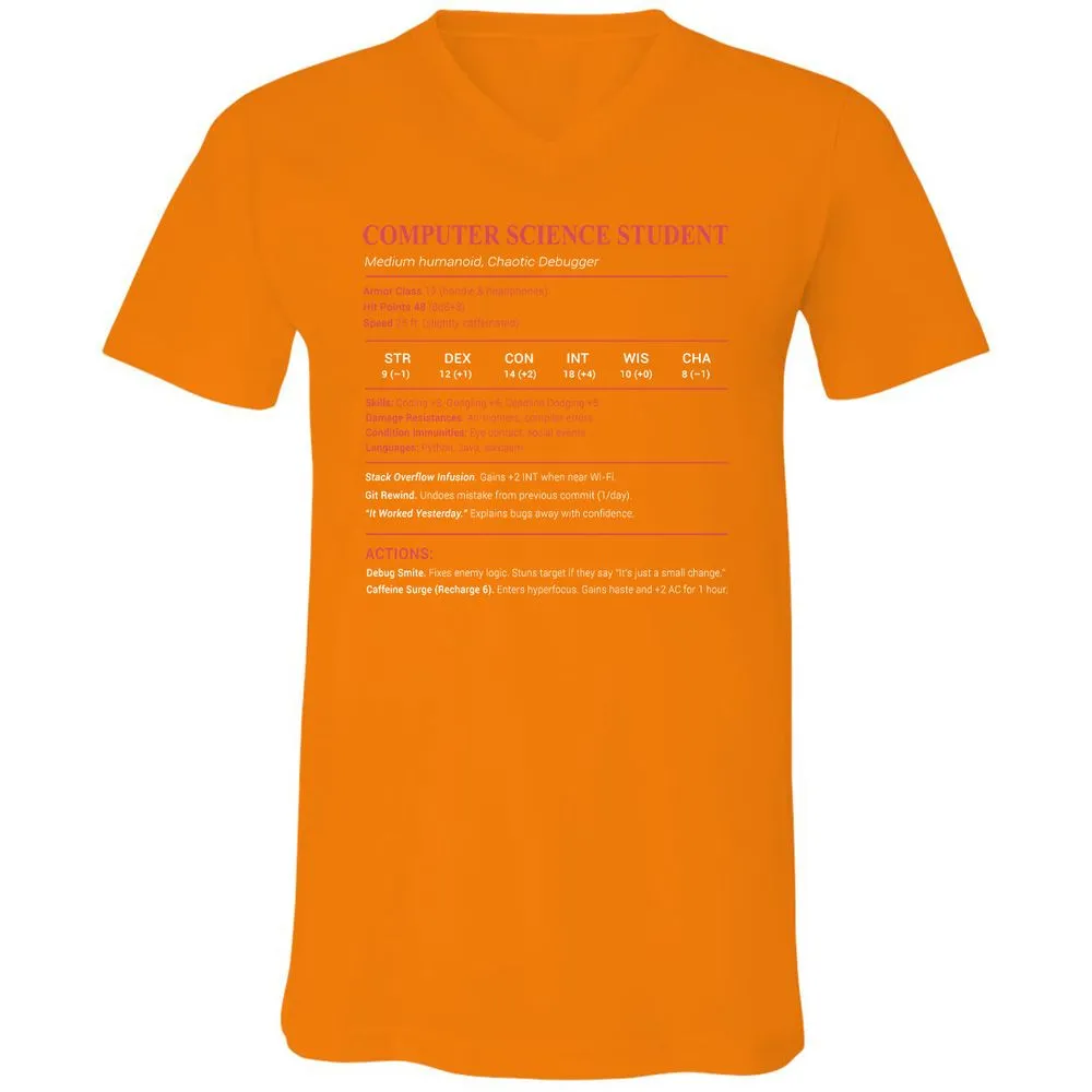 Computer Science Student Unisex V-Neck T-Shirt - Orange - 11