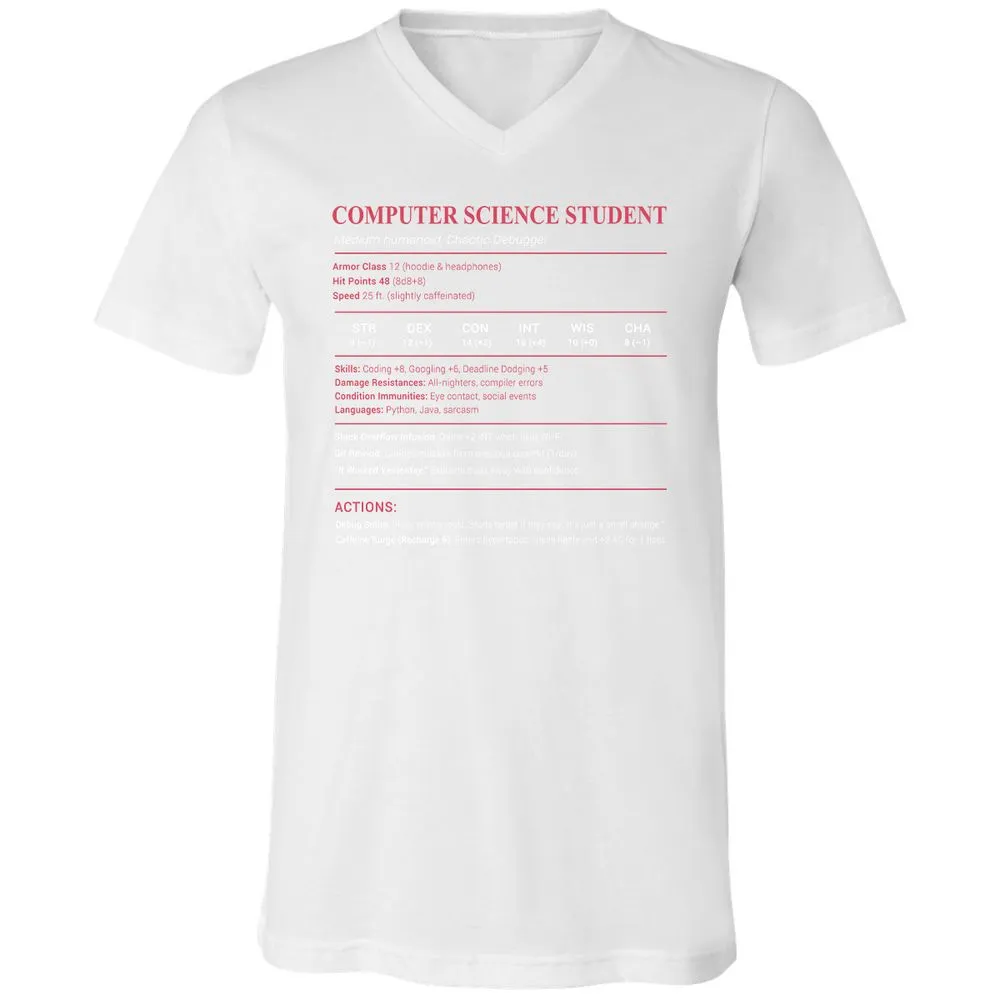 Computer Science Student Unisex V-Neck T-Shirt - White - 5