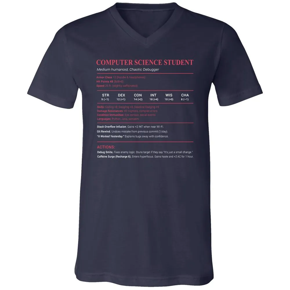 Computer Science Student Unisex V-Neck T-Shirt - Navy - 2