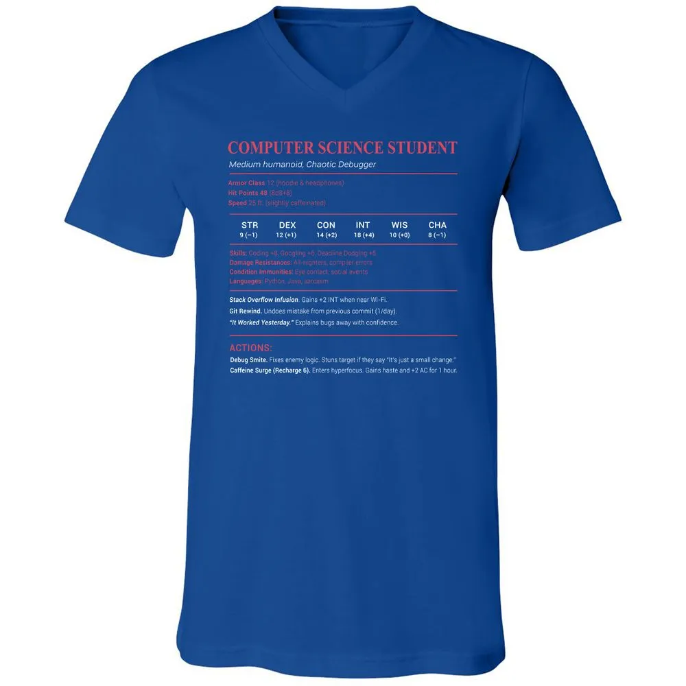 Computer Science Student Unisex V-Neck T-Shirt - True Royal - 4