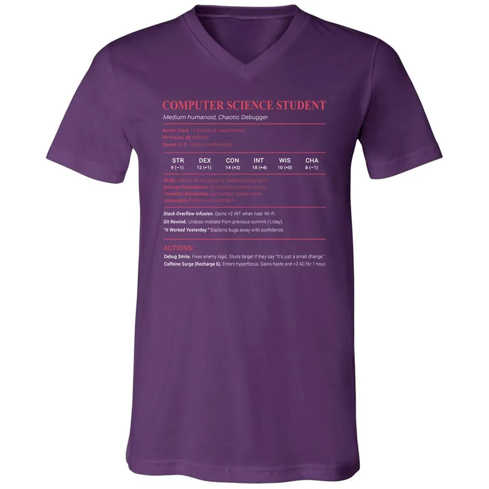 Computer Science Student Unisex V-Neck T-Shirt - Team Purple - 9