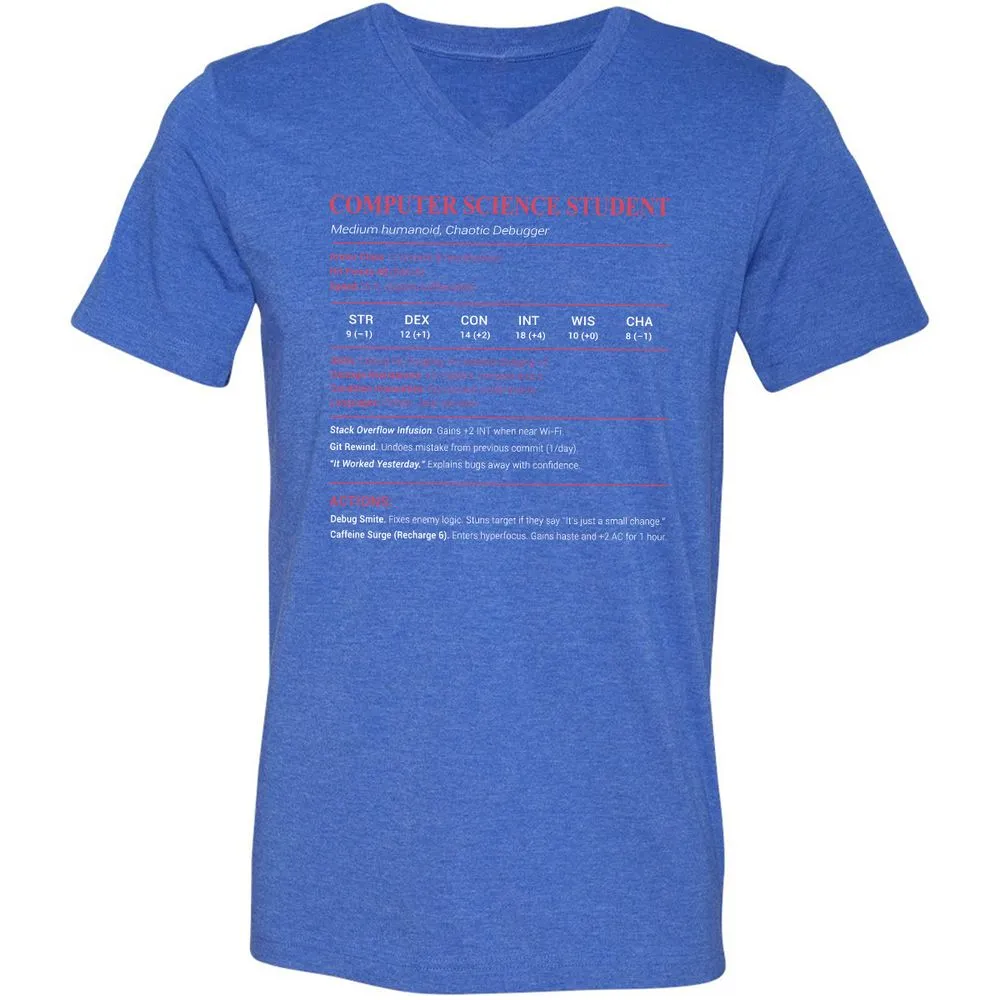 Computer Science Student Unisex V-Neck T-Shirt - Heather True Royal - 14