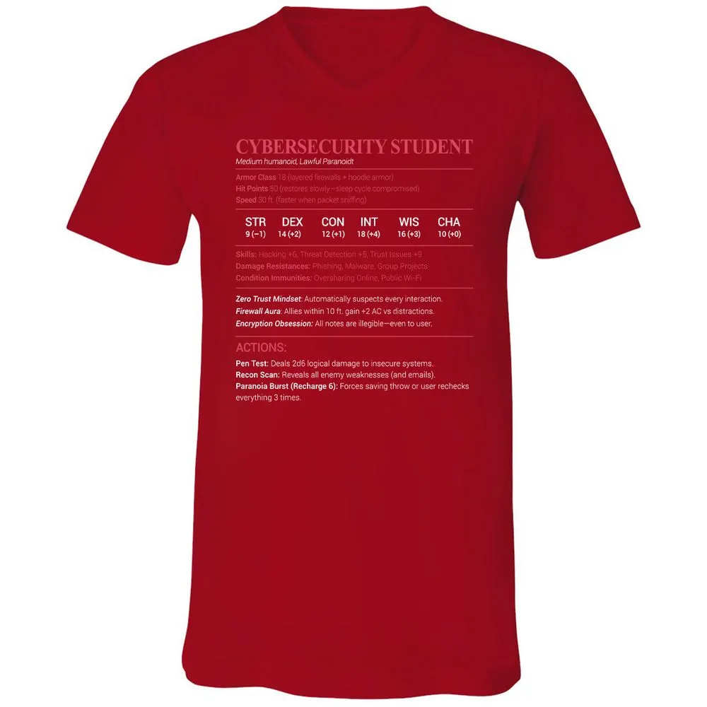 Cybersecurity Student Unisex V-Neck T-Shirt - Red - 3
