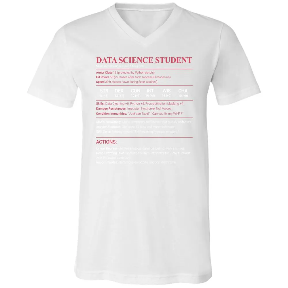 Data Science Student Unisex V-Neck T-Shirt - White - 5