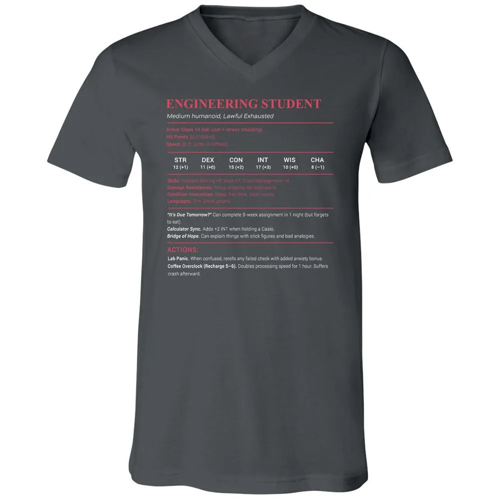 Engineering Student Unisex V-Neck T-Shirt - Asphalt - 12