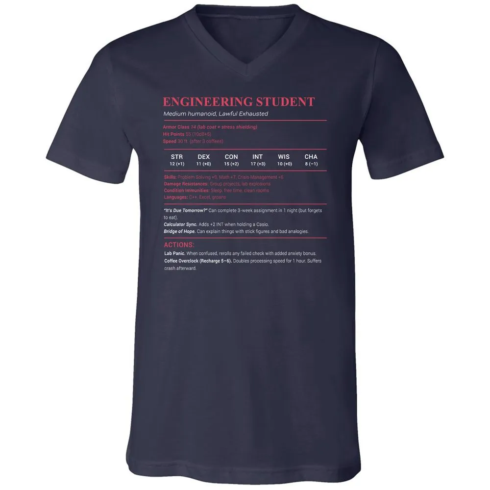 Engineering Student Unisex V-Neck T-Shirt - Navy - 2