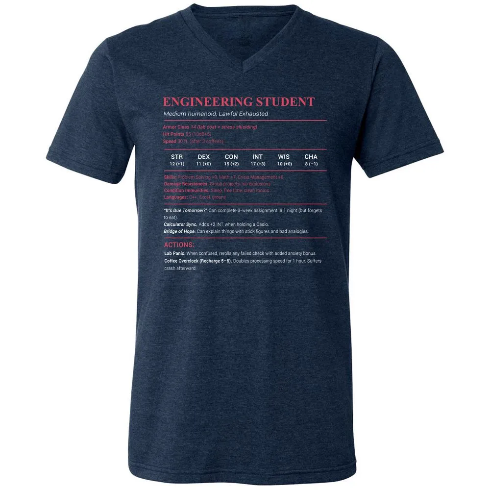 Engineering Student Unisex V-Neck T-Shirt - Heather Navy - 15